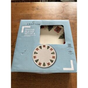 Crofton 4 Piece Stoneware Holiday Plates Christmas Brand New! 8.5” Plates
